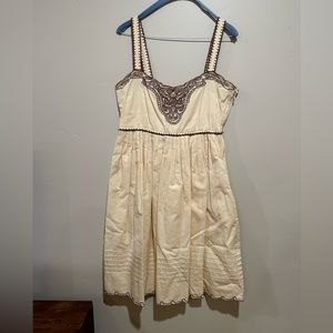 Vintage Viola cotton cream dress with brown embroidery